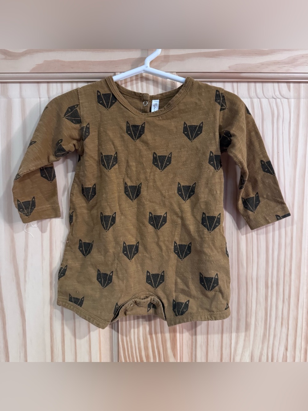 Rylee + Cru Brown Fox Print Long-Sleeve One-Piece Romper 6-12 months